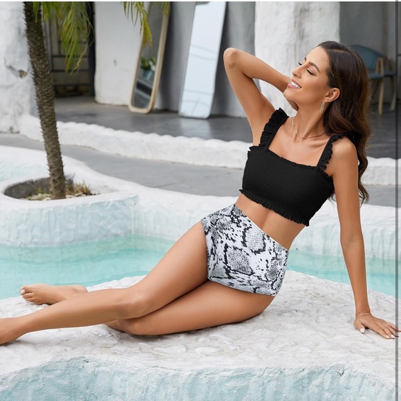 New Summer Mae Maternity High Waist Bikini Swimsuit Two Piece Ruffled Hem Sz M - Picture 4 of 6